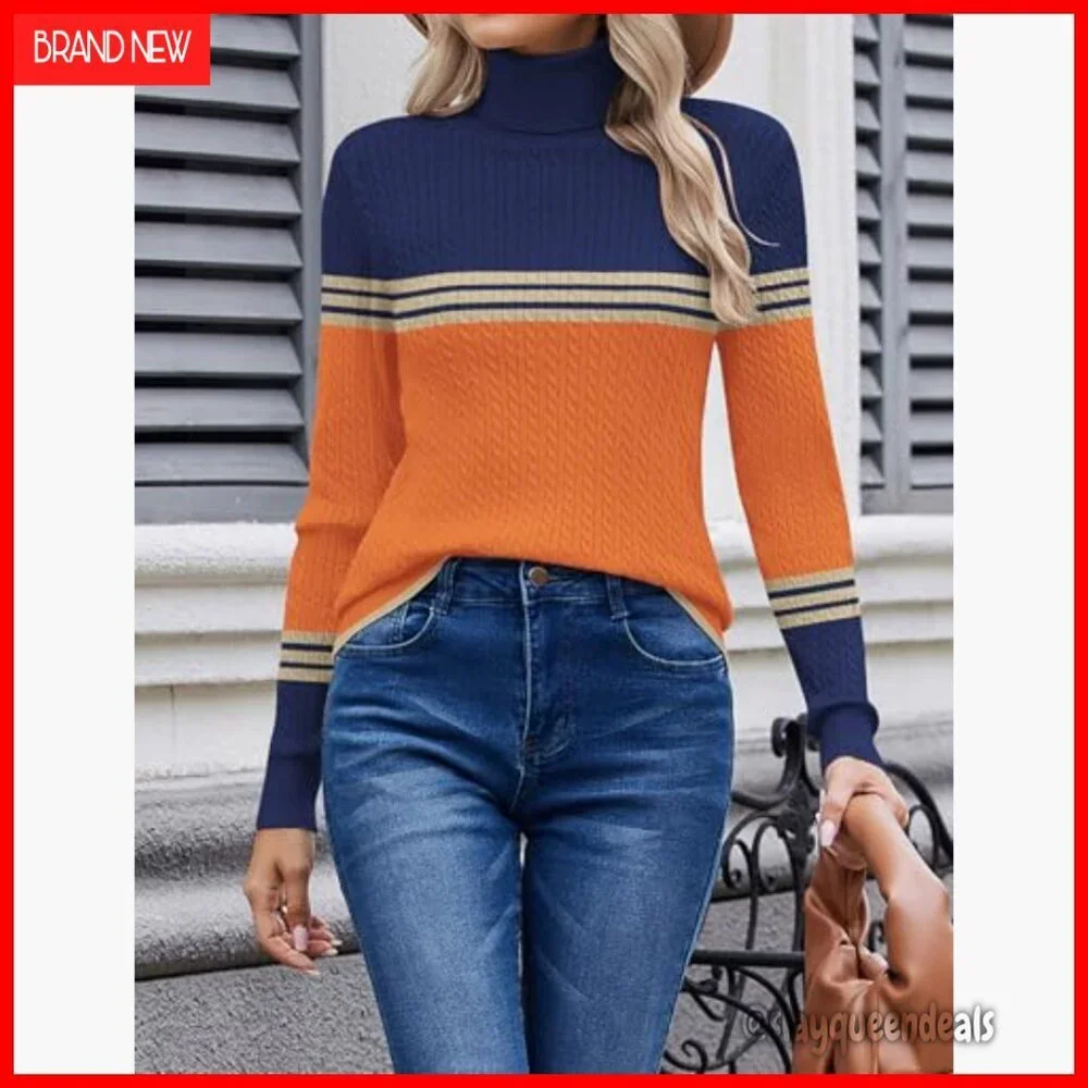 Turtleneck Cable Knit Pullover Sweater Long Sleeve Slim Fit Fall Winter